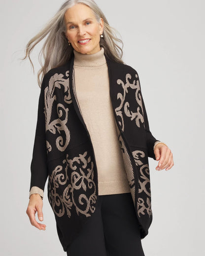 Chico's Ottoman Jacquard Cocoon Cardigan Black