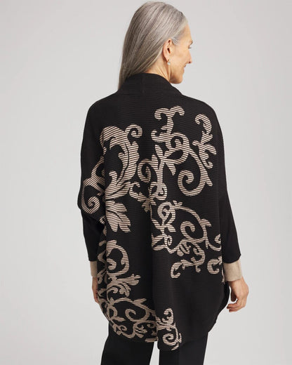 Chico's Ottoman Jacquard Cocoon Cardigan Black
