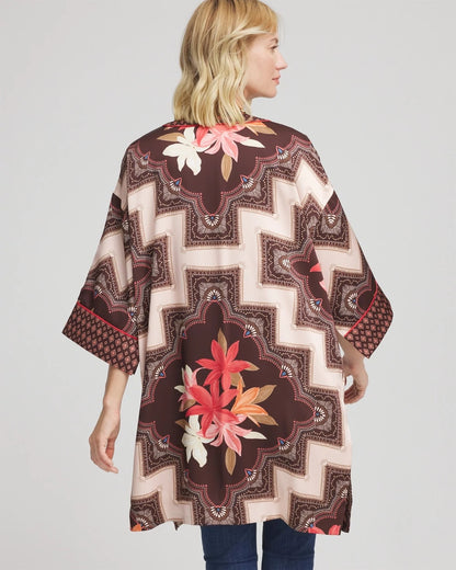 Chico's Long Mixed-Print Kimono Cacao