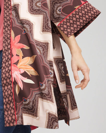 Chico's Long Mixed-Print Kimono Cacao