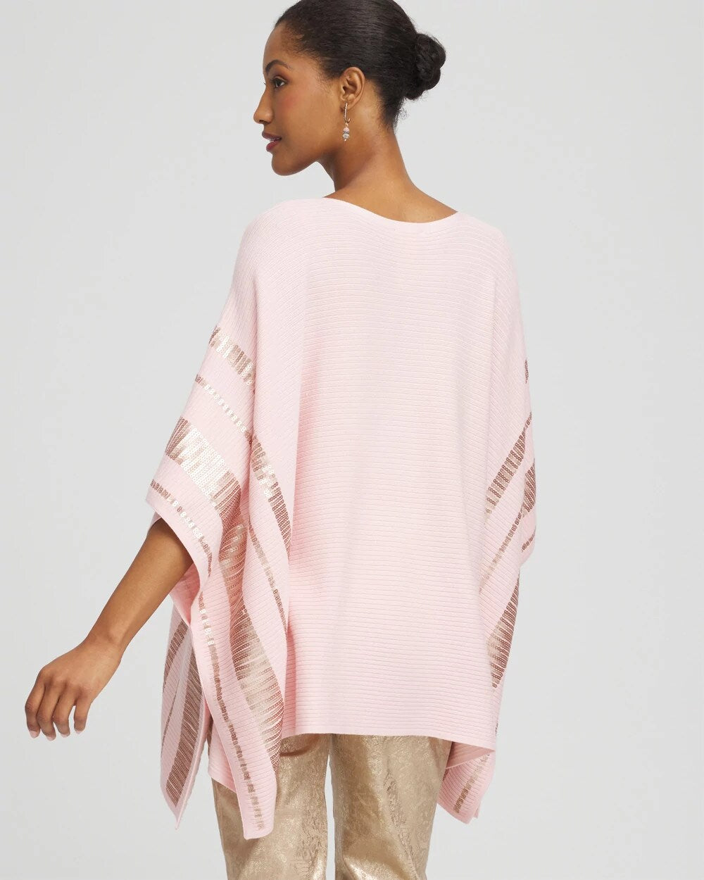 Chico's Sequin Striped Sweater Poncho Blushed