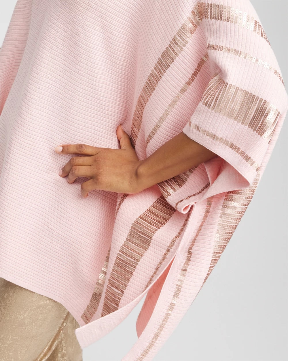 Chico's Sequin Striped Sweater Poncho Blushed