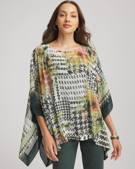 Chico's Printed Crinkle-Chiffon Pullover Poncho Nettle Leaf