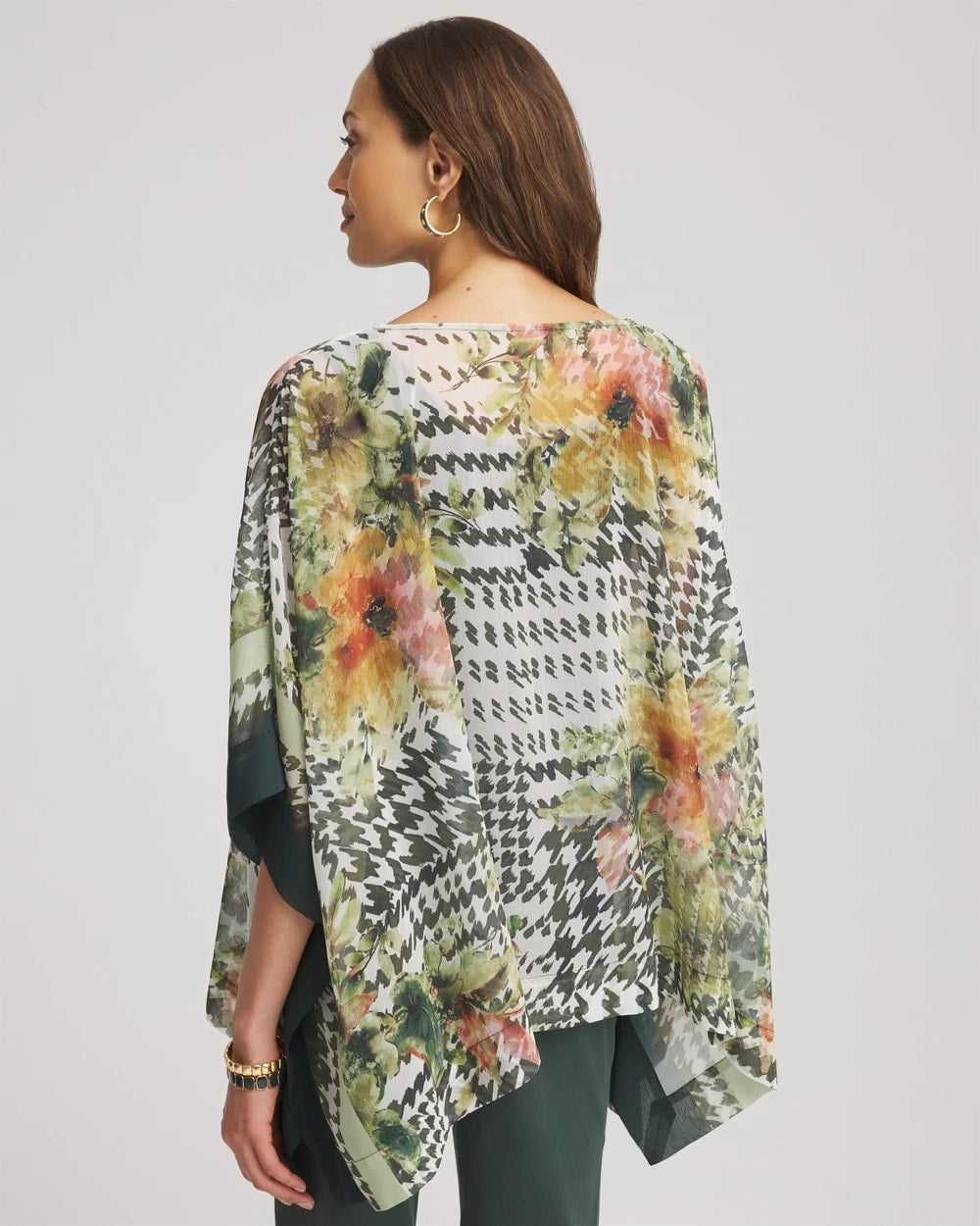 Chico's Printed Crinkle-Chiffon Pullover Poncho Nettle Leaf