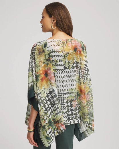 Chico's Printed Crinkle-Chiffon Pullover Poncho Nettle Leaf