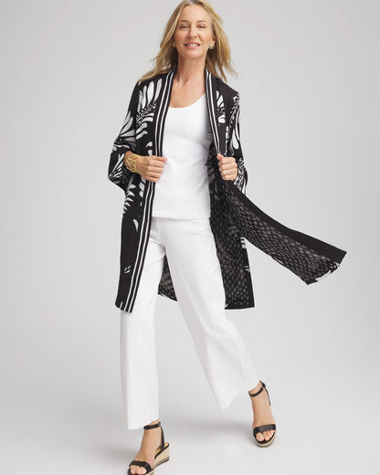 Chico's Tie-Front Long Kimono Black