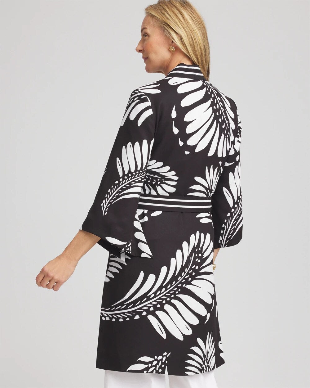 Chico's Tie-Front Long Kimono Black