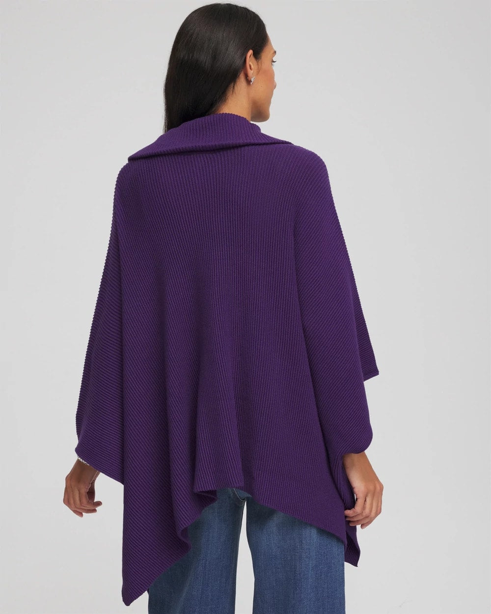 Chico's Rhinestone Zip-Collar Sweater Poncho Purple Elixir