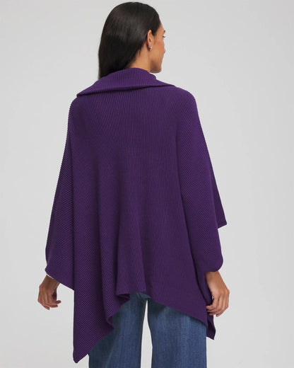 Chico's Rhinestone Zip-Collar Sweater Poncho Purple Elixir