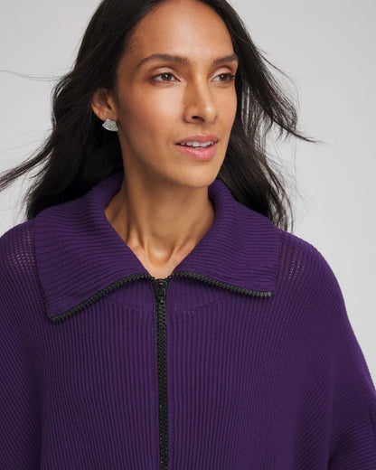 Chico's Rhinestone Zip-Collar Sweater Poncho Purple Elixir