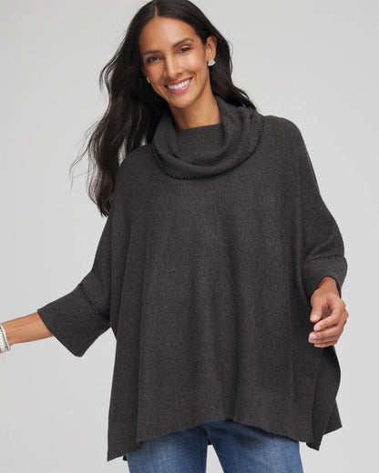 Chico's Cowlneck Poncho Graphite Heather Gray