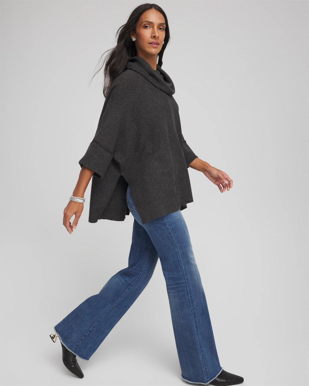 Chico's Cowlneck Poncho Graphite Heather Gray