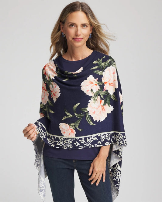 Chico's Asymmetrical Convertible Sweater Poncho Passport Blue