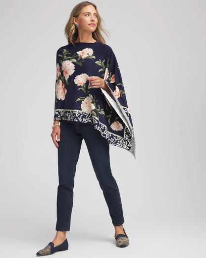 Chico's Asymmetrical Convertible Sweater Poncho Passport Blue