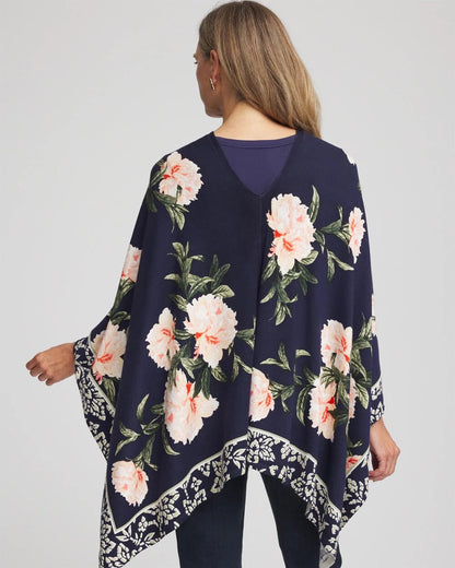 Chico's Asymmetrical Convertible Sweater Poncho Passport Blue