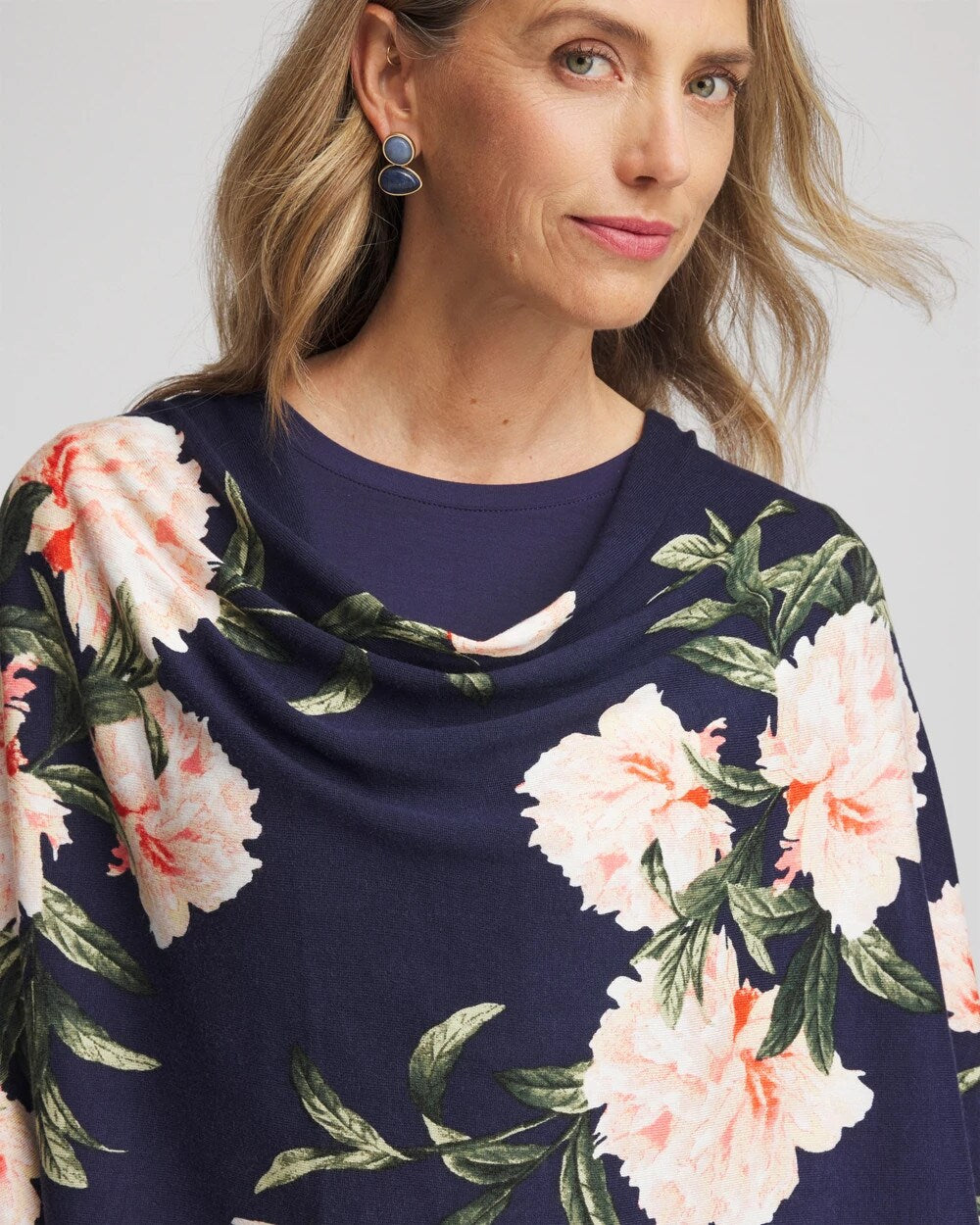 Chico's Asymmetrical Convertible Sweater Poncho Passport Blue