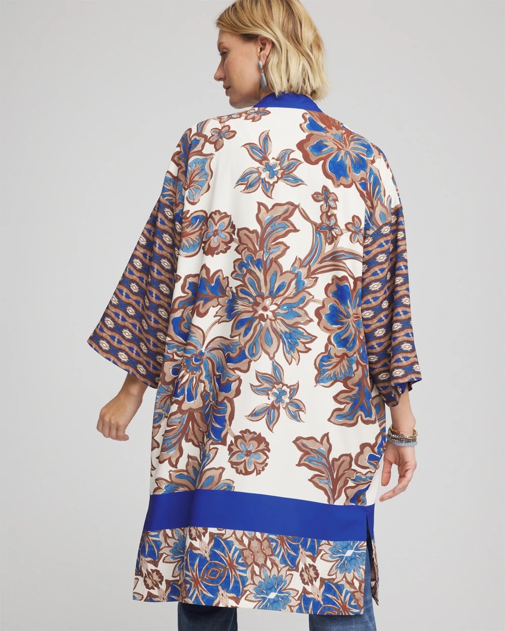 Chico's Crepe Long Printed Kimono English Cream