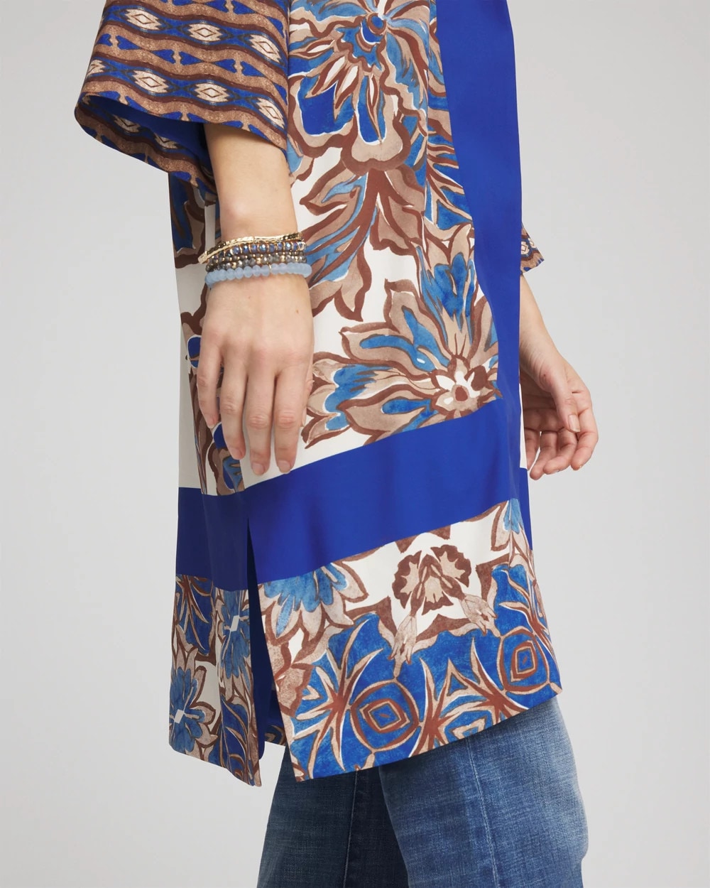 Chico's Crepe Long Printed Kimono English Cream