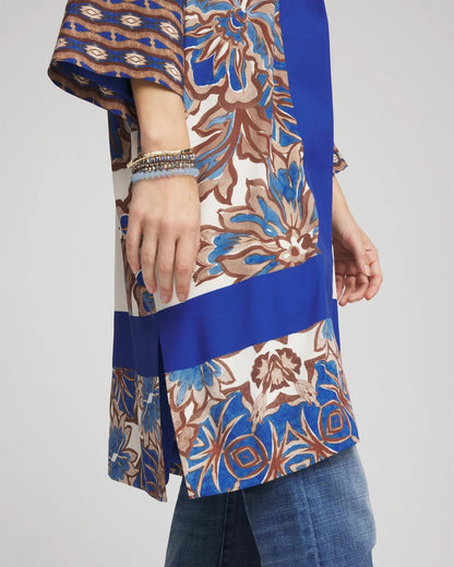 Chico's Crepe Long Printed Kimono English Cream