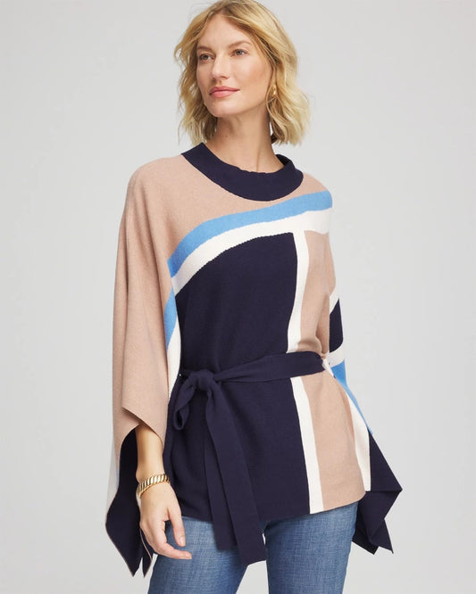Chico's Belted Colorblock Poncho Passport Blue