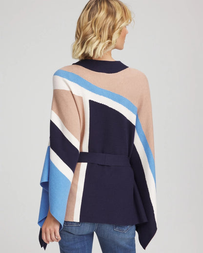Chico's Belted Colorblock Poncho Passport Blue