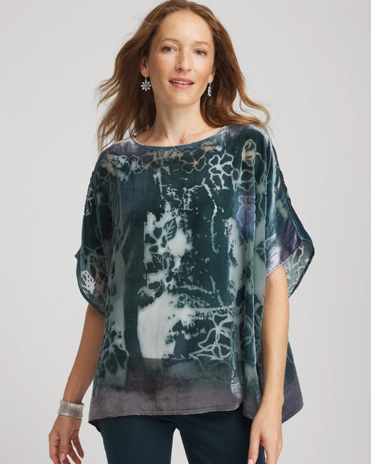 Chico's Velvet Burnout Passion Poncho Striking Teal