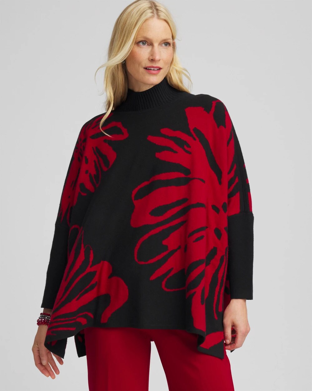 Chico's Floral Poncho Black