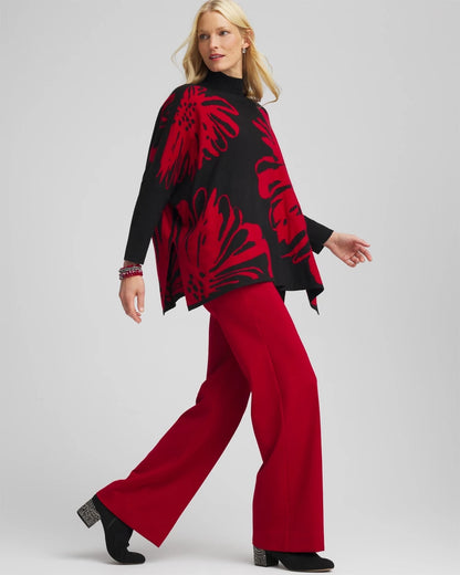 Chico's Floral Poncho Black