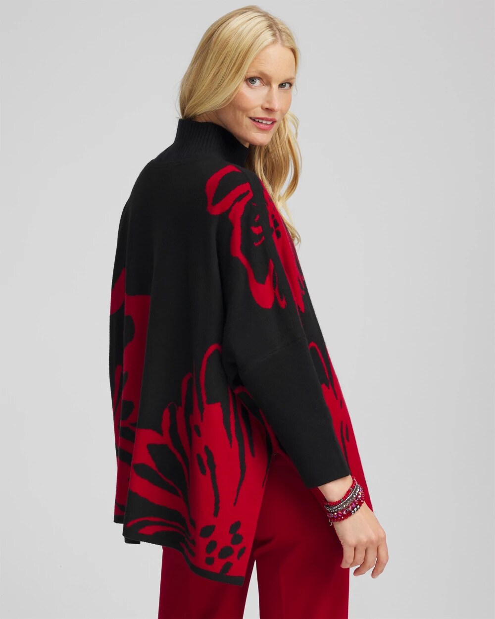 Chico's Floral Poncho Black