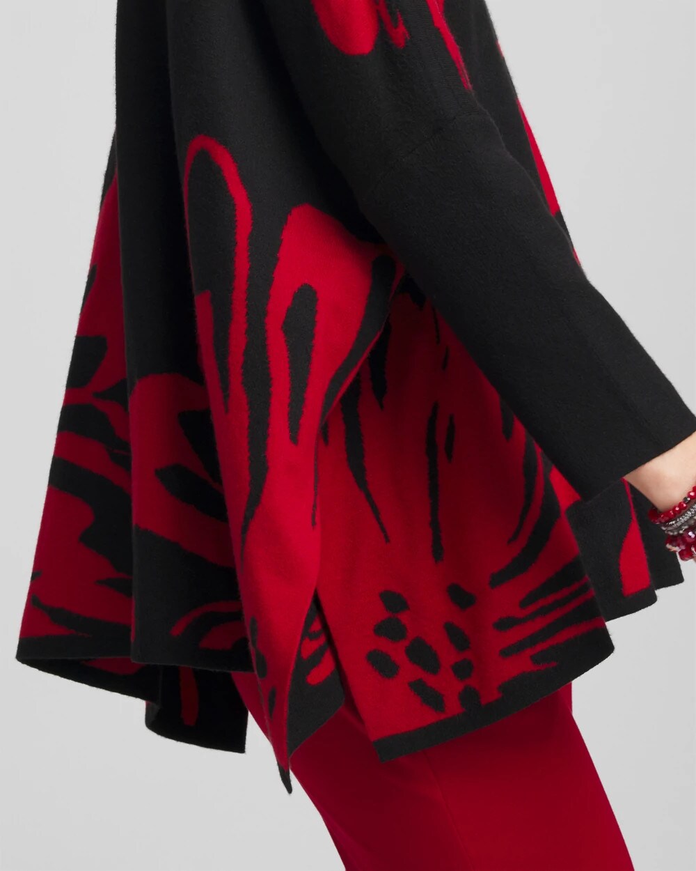 Chico's Floral Poncho Black
