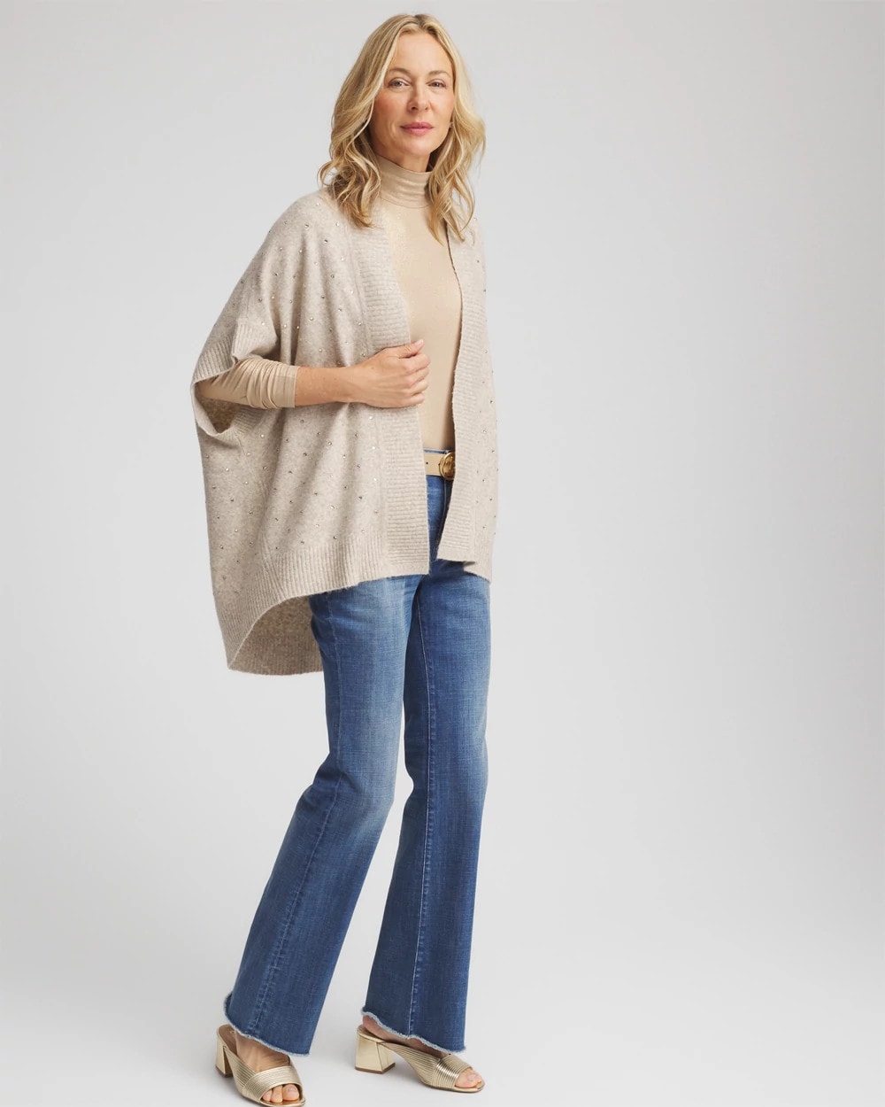 Chico's Embellished Cocoon Ruana Neutral