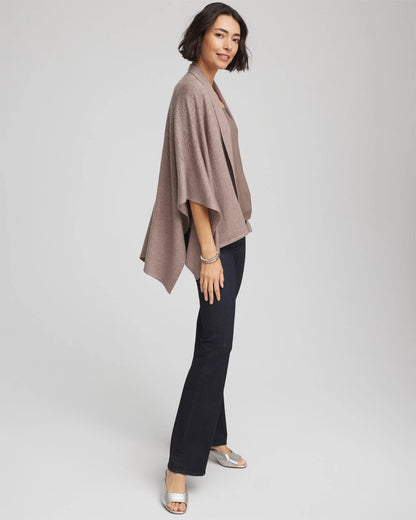 Chico's Embellished Shawl Collar Ruana Taupe Heather