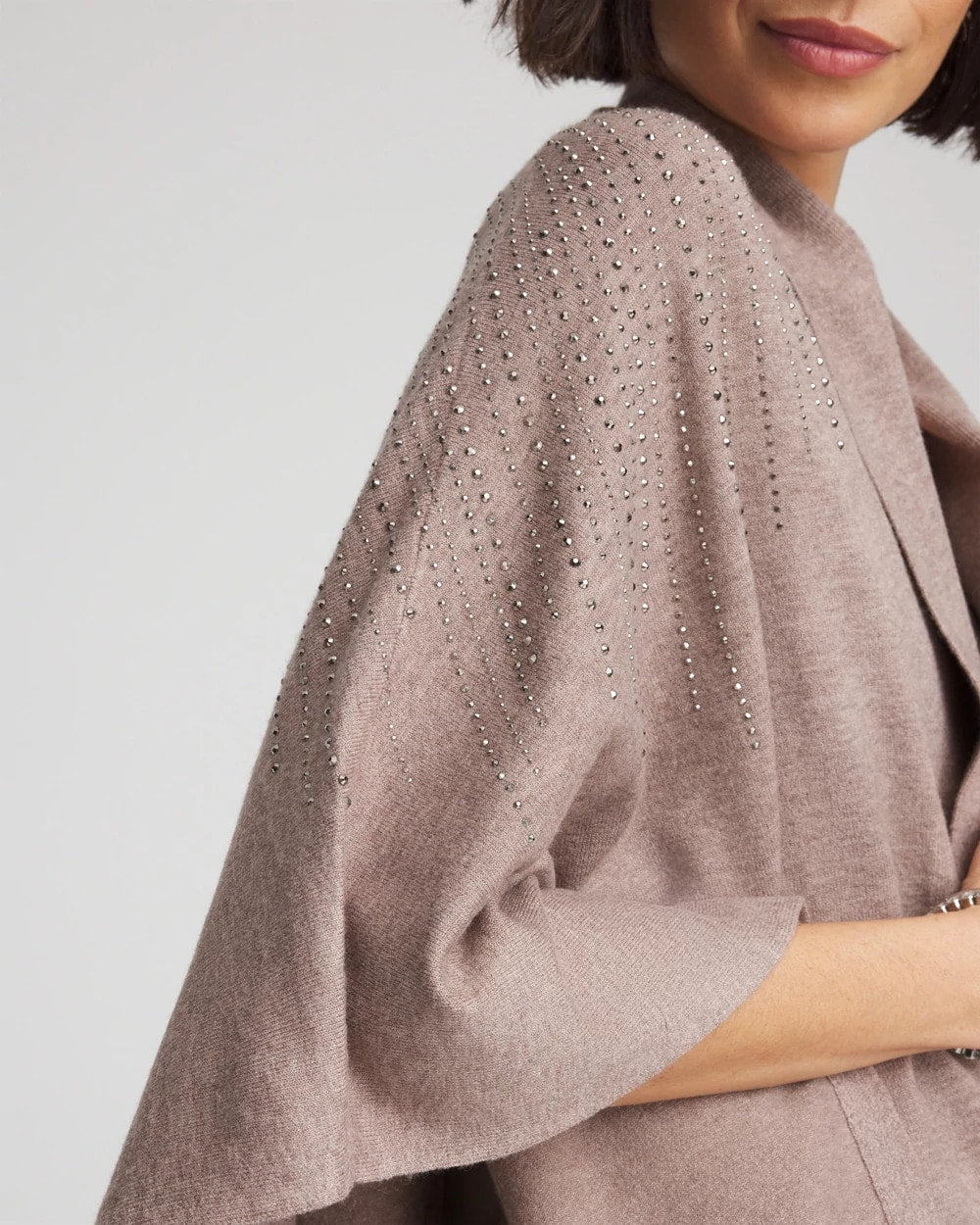 Chico's Embellished Shawl Collar Ruana Taupe Heather