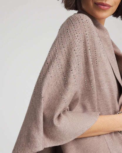 Chico's Embellished Shawl Collar Ruana Taupe Heather
