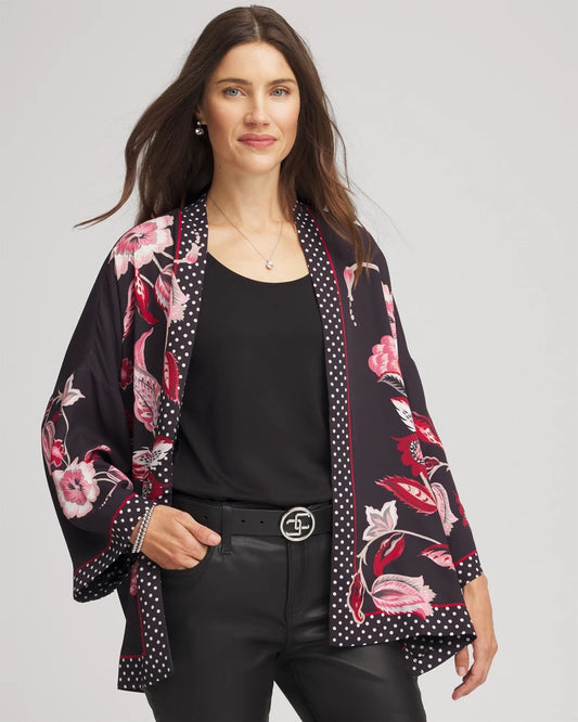 Chico's Short Floral Kimono Black