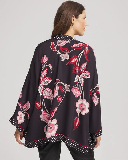 Chico's Short Floral Kimono Black