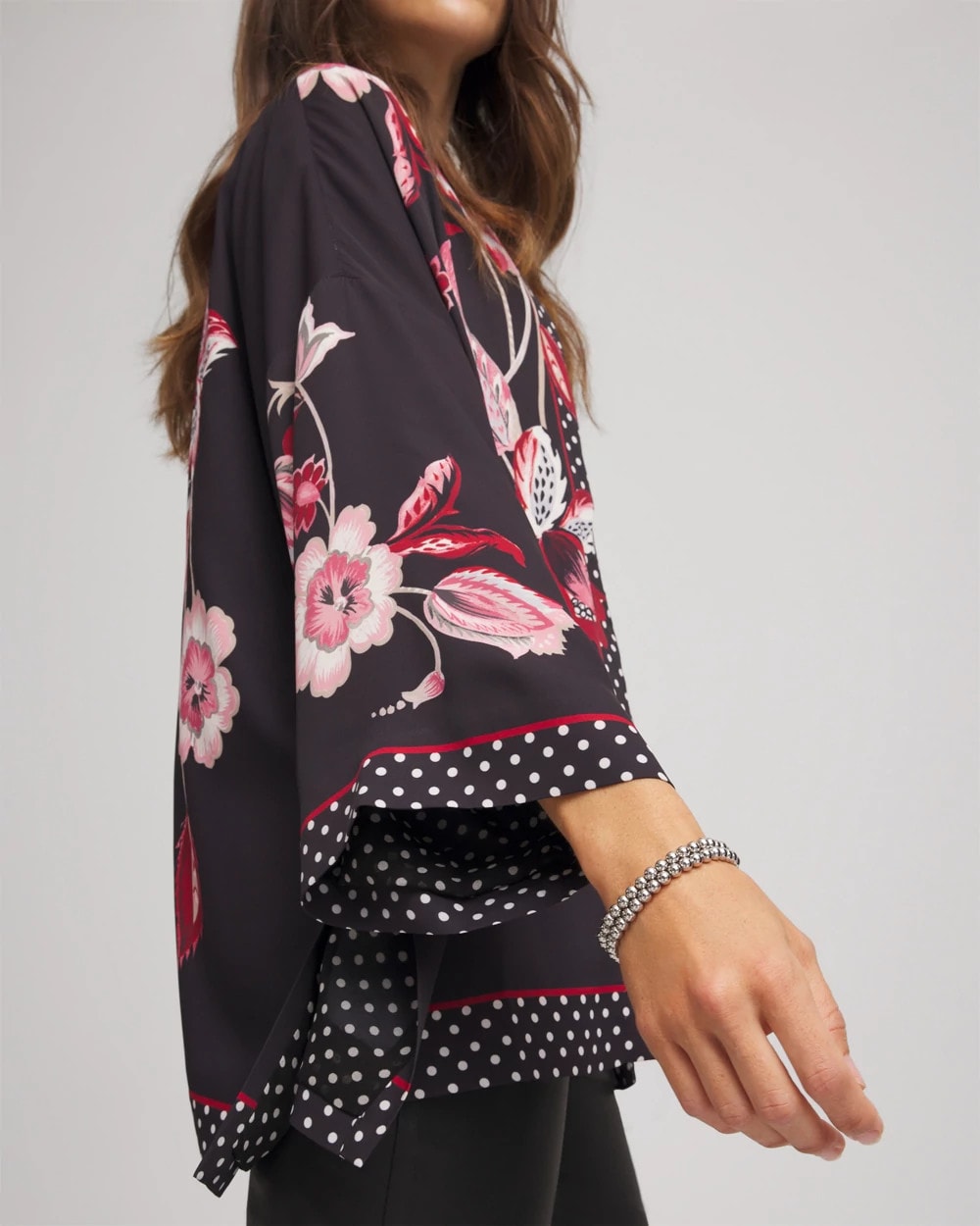 Chico's Short Floral Kimono Black