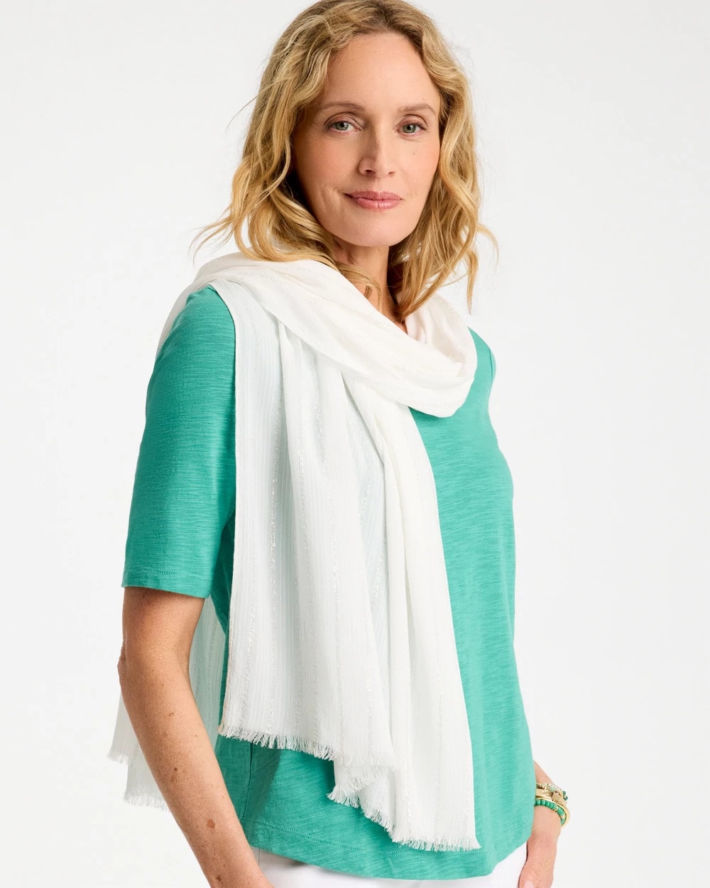 Chico's Lurex Oblong Scarf White