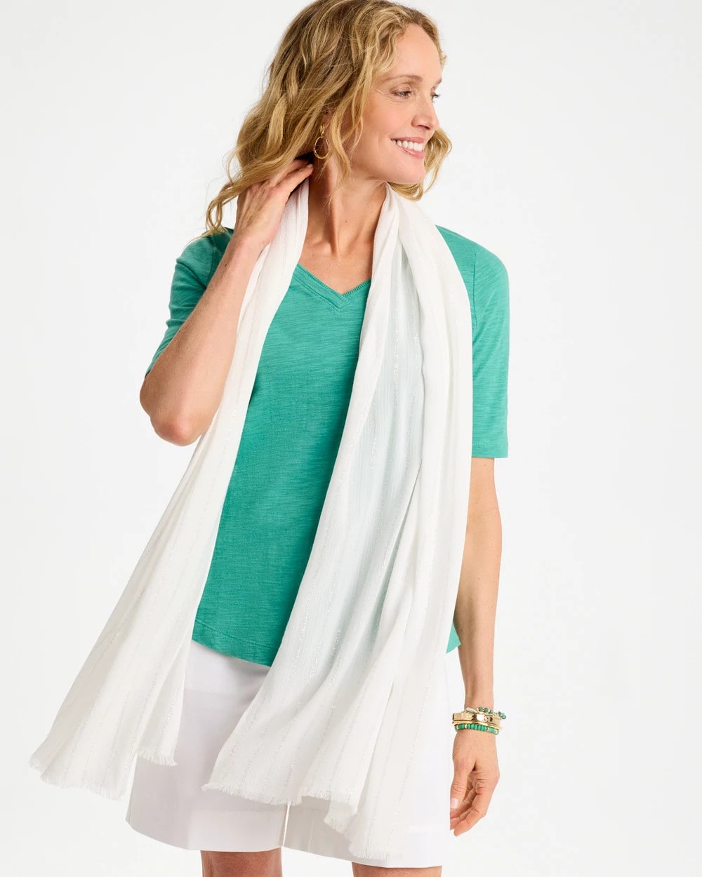 Chico's Lurex Oblong Scarf White