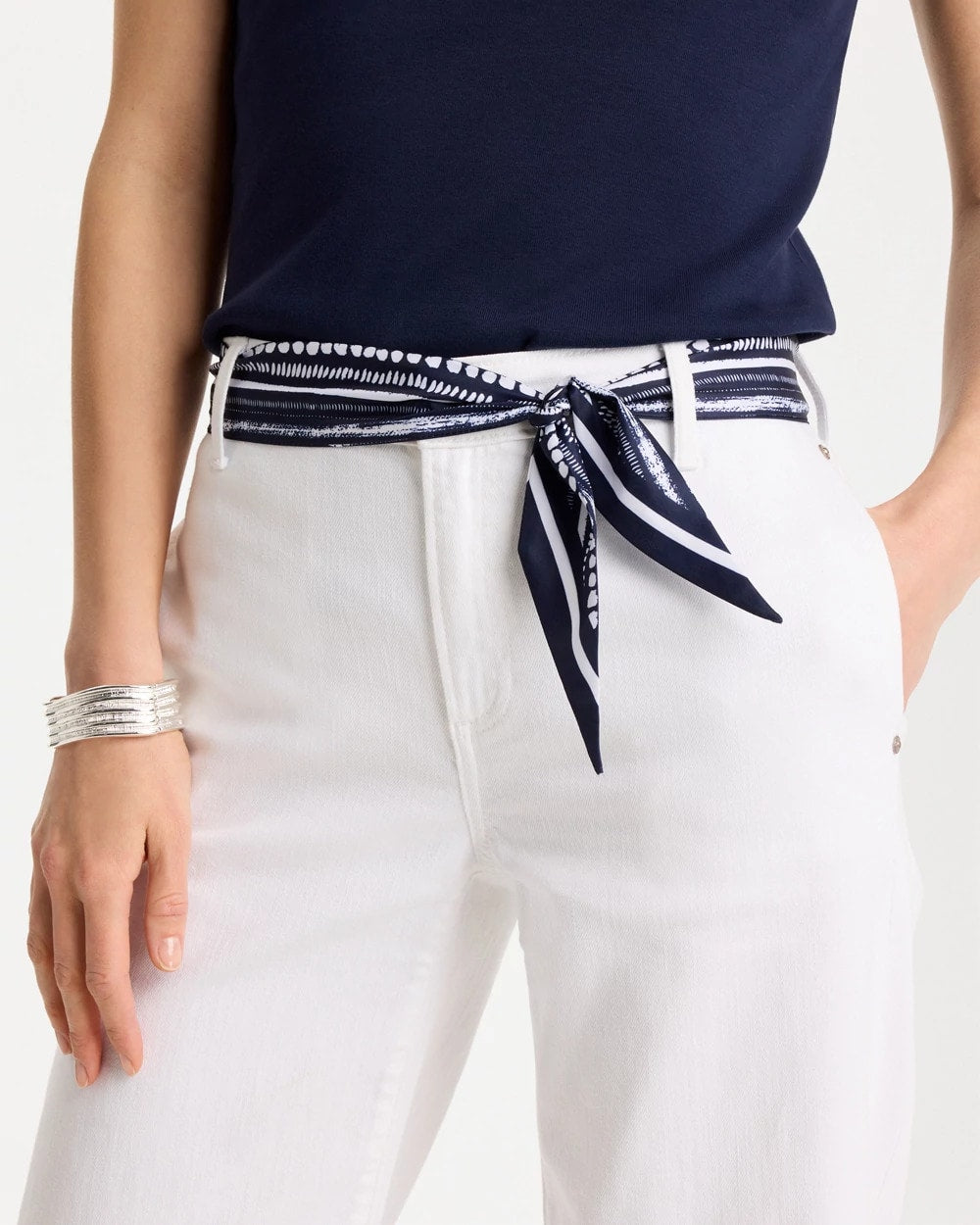 Chico's Printed Skinny Scarf Navy