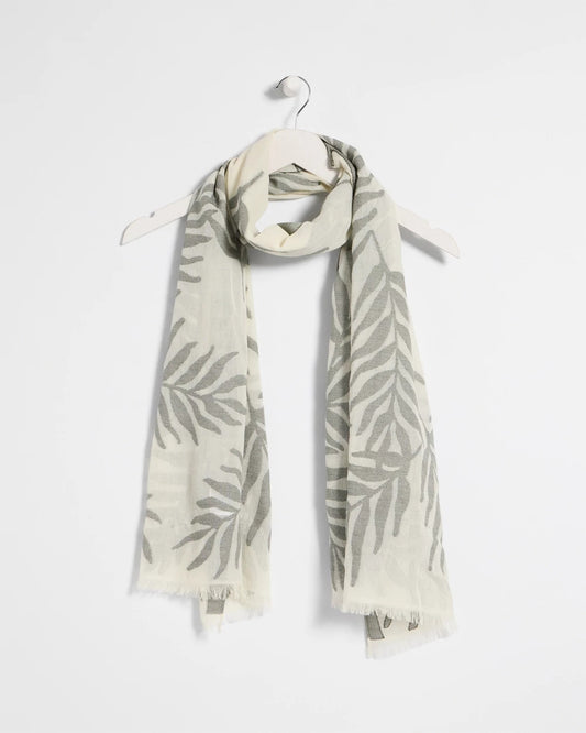 Chico's Palm Embroidered Oblong Scarf White
