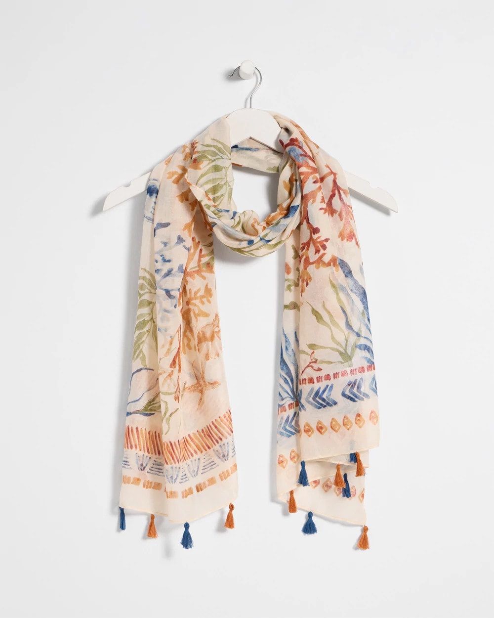 Chico's Sea Life Tassel Oblong Scarf Olive