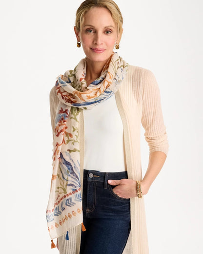 Chico's Sea Life Tassel Oblong Scarf Olive
