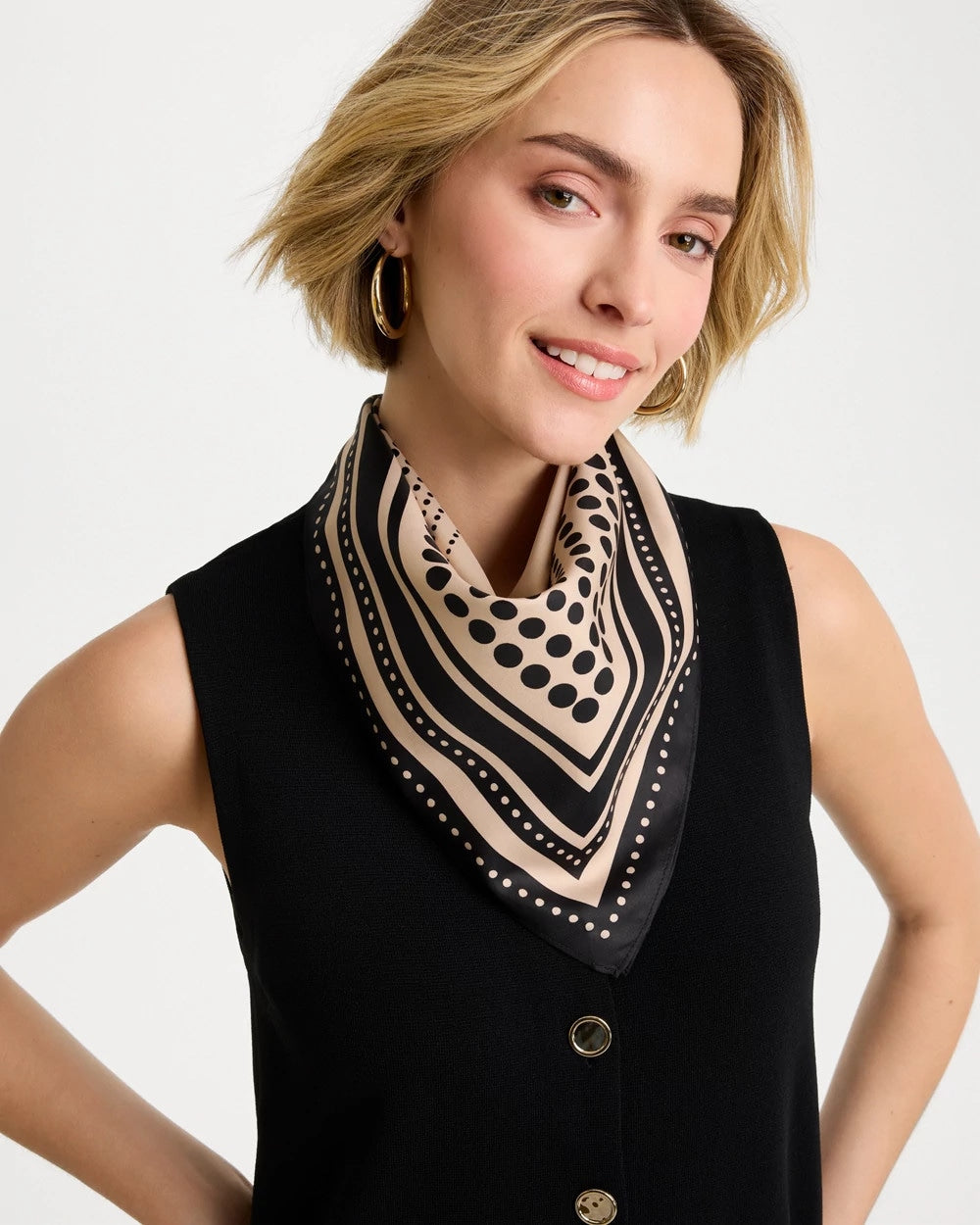 Chico's Polka Dot Square Scarf Black