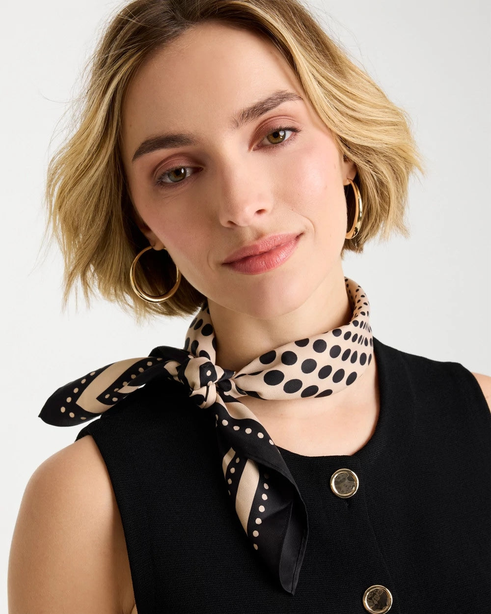 Chico's Polka Dot Square Scarf Black