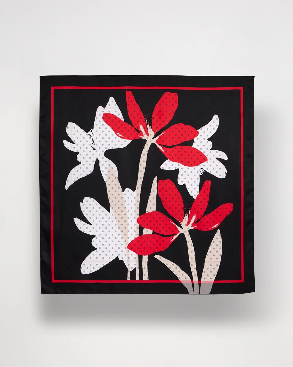 Chico's Polka Dot Floral Square Scarf Black