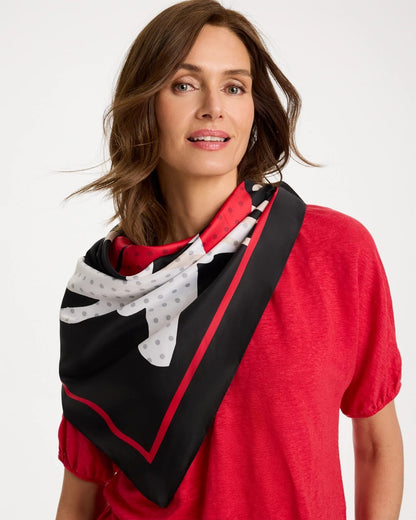 Chico's Polka Dot Floral Square Scarf Black