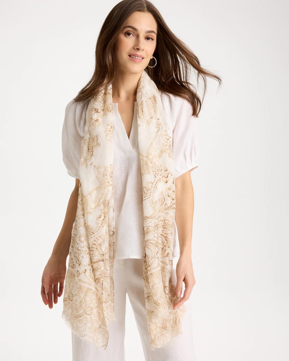 Chico's Foiled Oblong Scarf Neutral
