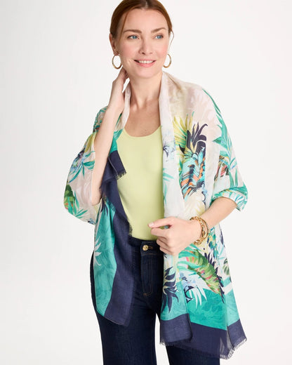 Chico's Printed Oblong Scarf Topanga Green