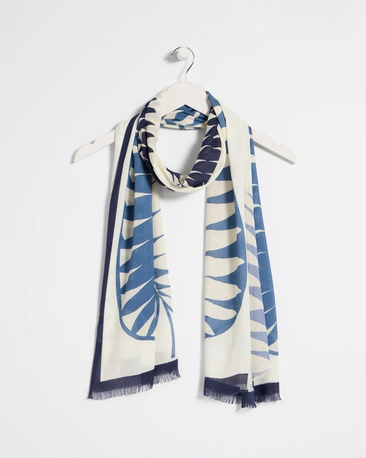 Chico's Palm Frond Oblong Scarf Passport Blue